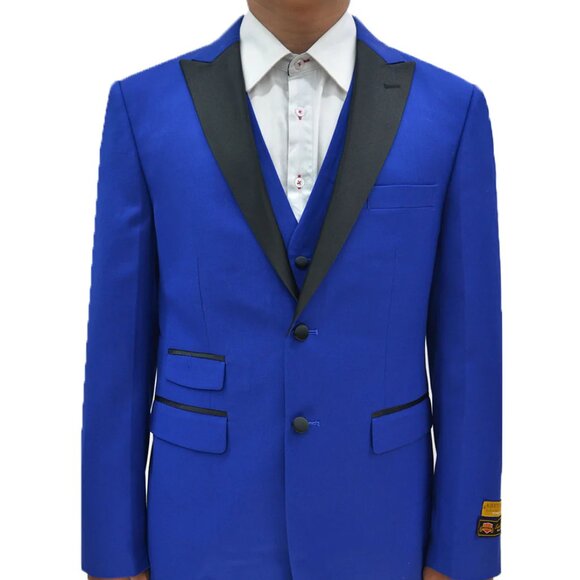 Mens 2 Button Peak Lapel Vested Tuxedo in Royal Blue - Picture 1 of 2